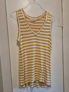 Liverpool Mustard Colored Strioed V Neck Tank